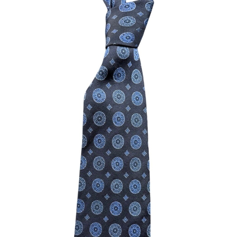 Altea Milano Men Blue Circle Pattern 100% Silk Tie Made in Italy Geometric Navy